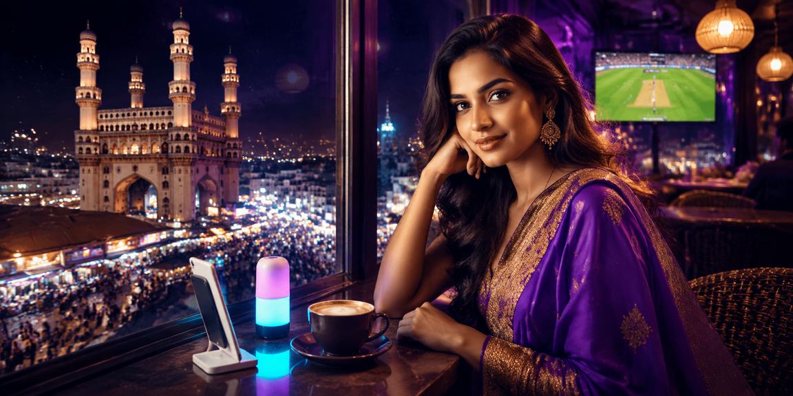 Evening cityscape of Hyderabad with online payment usage