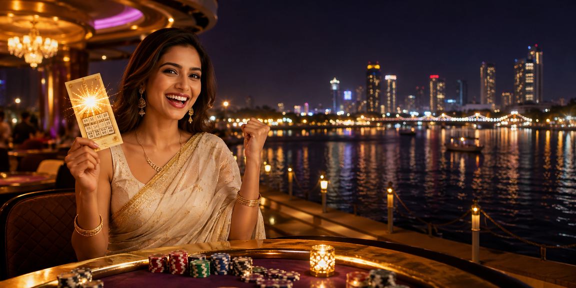 Urban Indian cityscape with lottery and digital entertainment